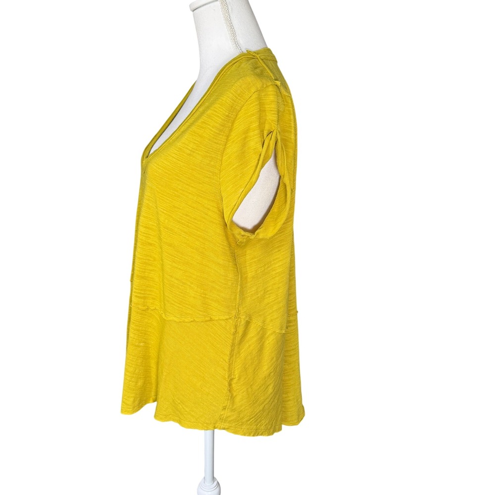 Free People We The Free Chartreuse Slub Knit Peplum Top Short Sleeve Size Medium - Picture 11 of 13